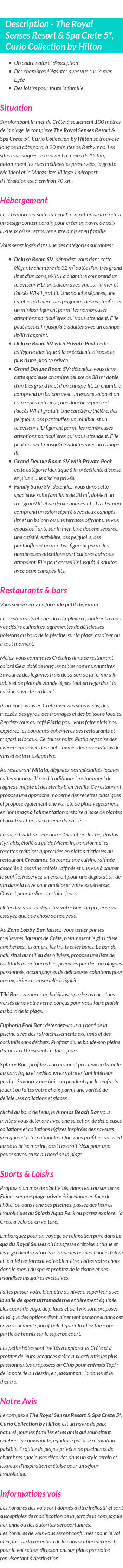Détails du séjour
