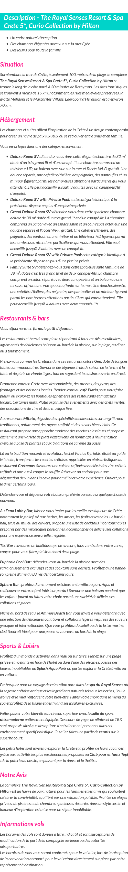 Détails du séjour