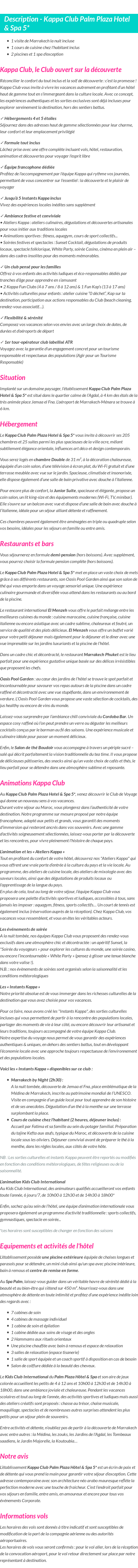 Détails du séjour