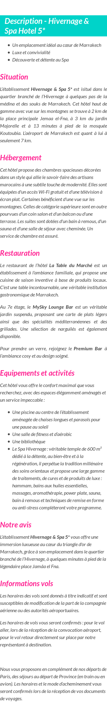 Détails du séjour