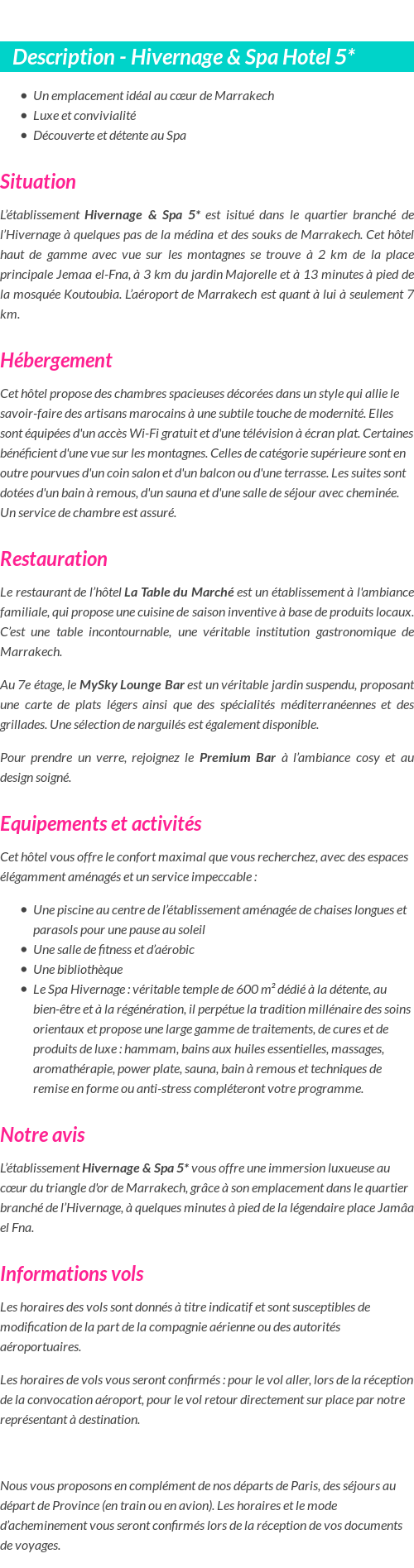 Détails du séjour