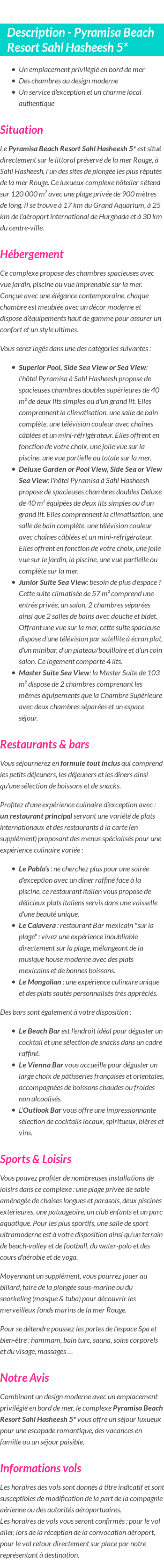 Détails du séjour