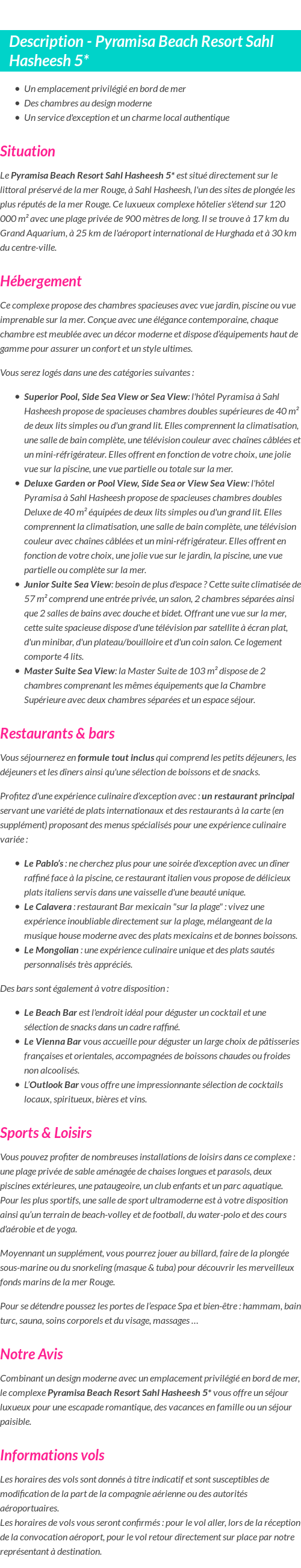 Détails du séjour