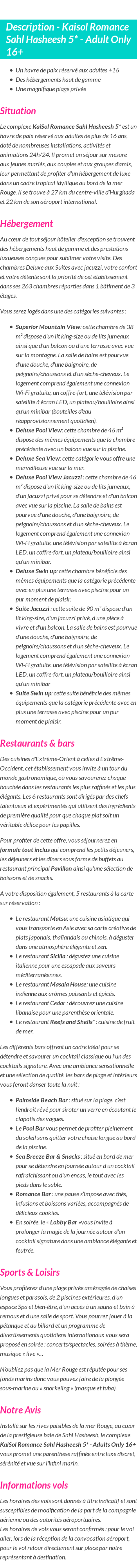 Détails du séjour
