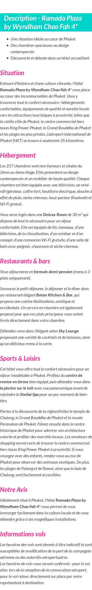 Détails du séjour