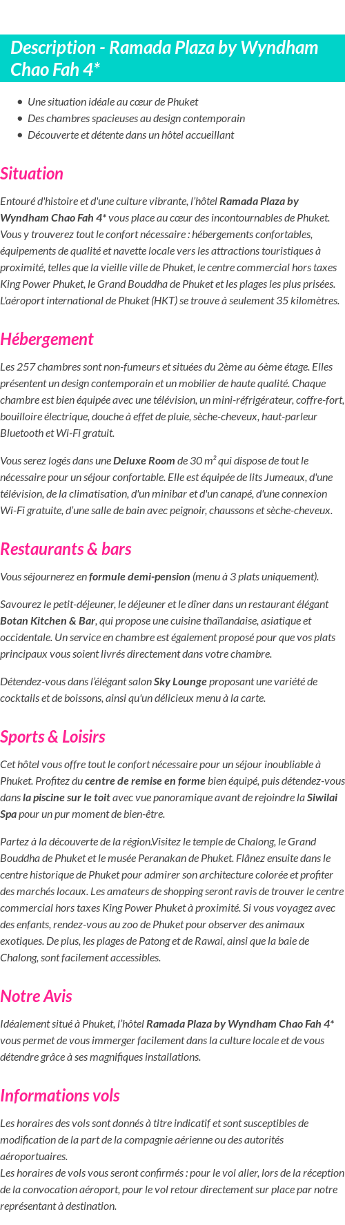 Détails du séjour