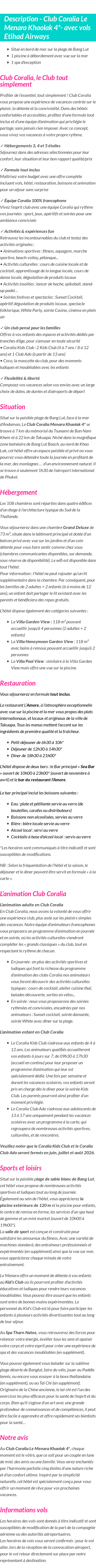 Détails du séjour