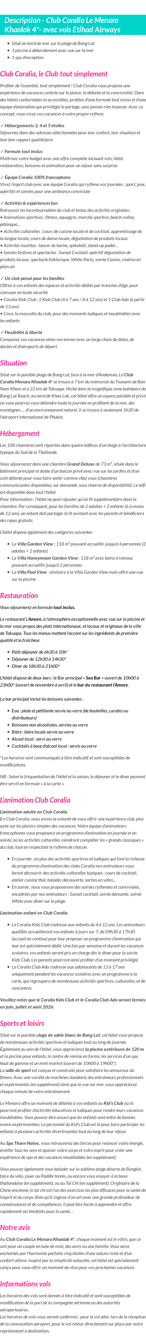 Détails du séjour
