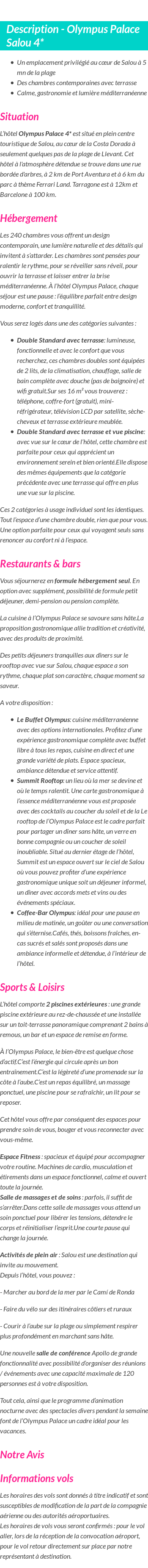 Détails du séjour
