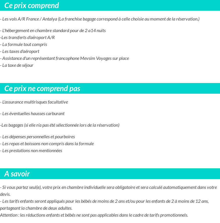 Conditions tarifaires