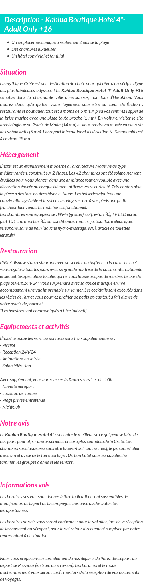 Détails du séjour