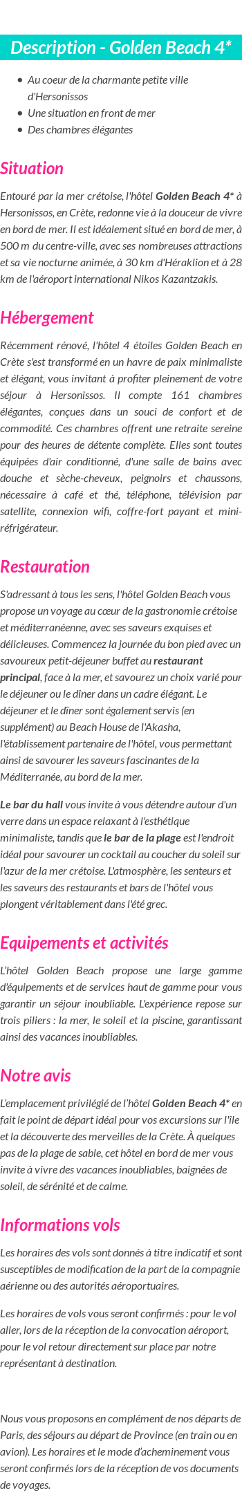 Détails du séjour