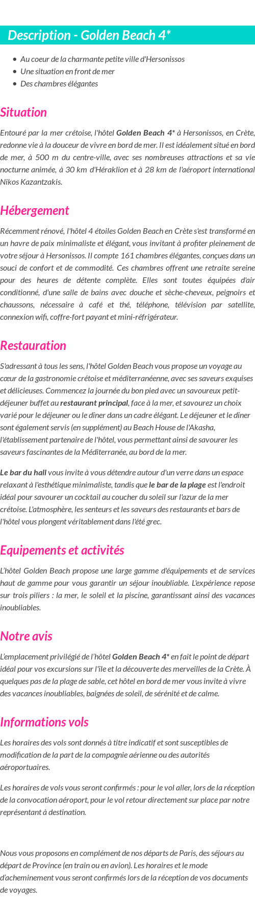 Détails du séjour