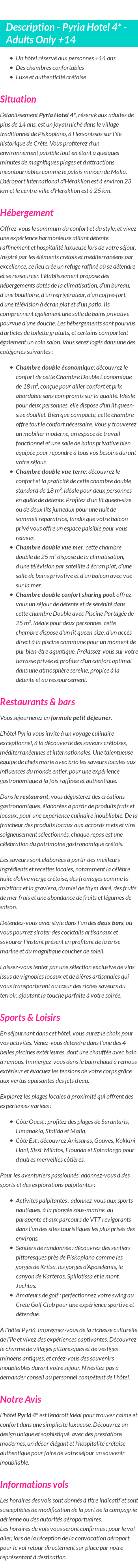 Détails du séjour