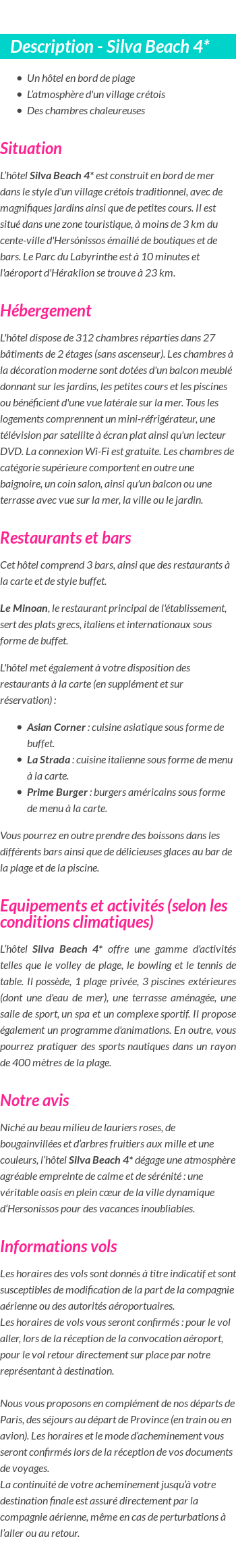 Détails du séjour