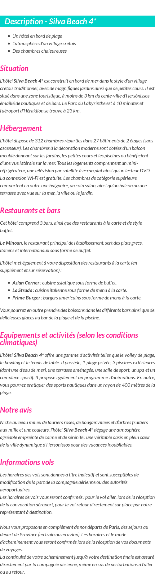 Détails du séjour