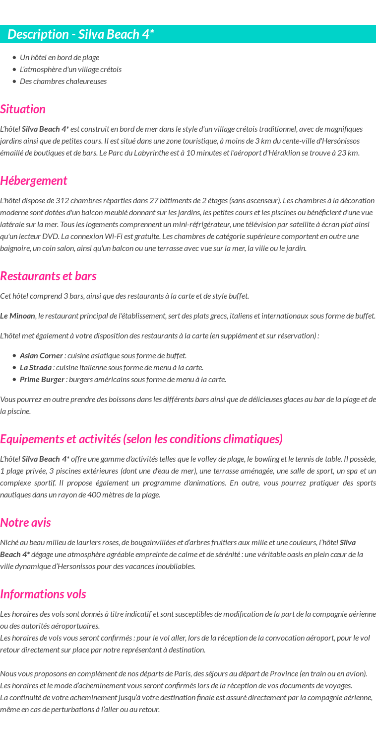 Détails du séjour