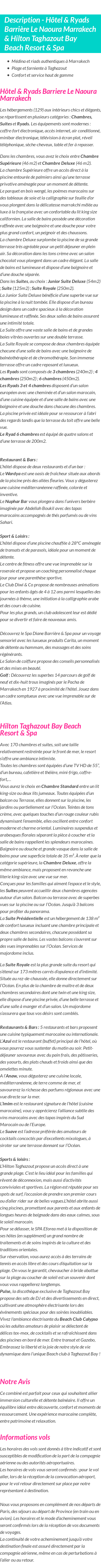 Détails du séjour