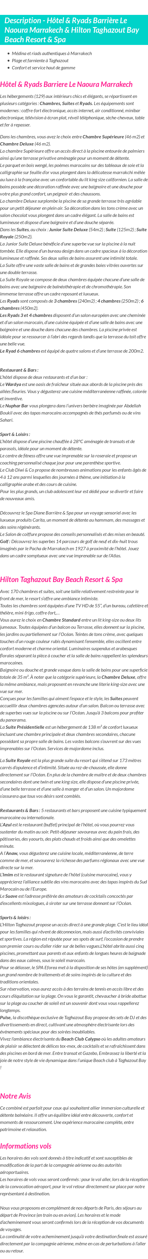 Détails du séjour