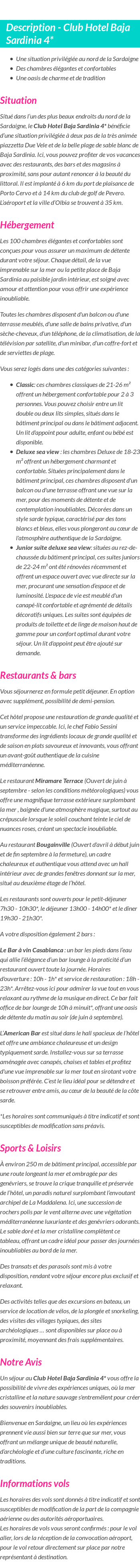 Détails du séjour