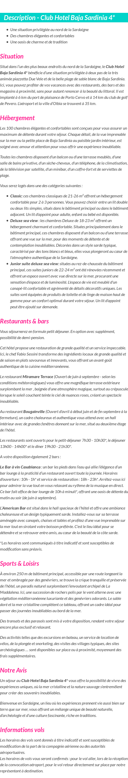 Détails du séjour