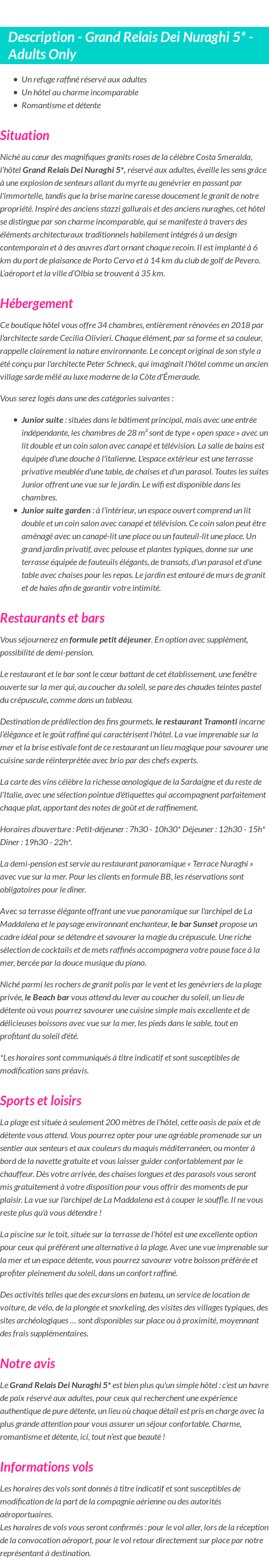 Détails du séjour