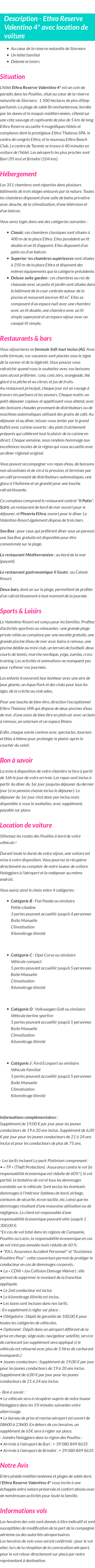 Détails du séjour
