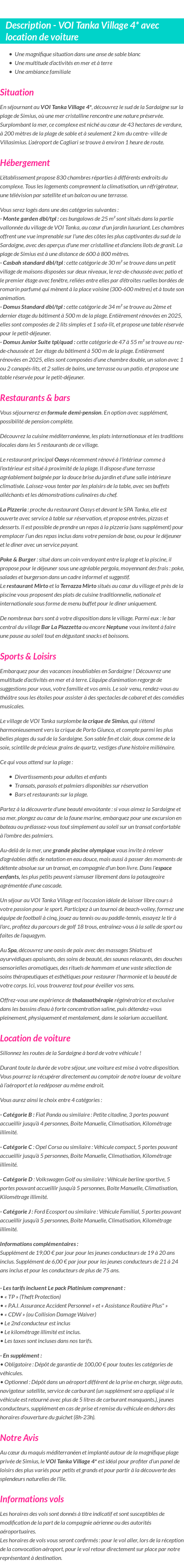Détails du séjour