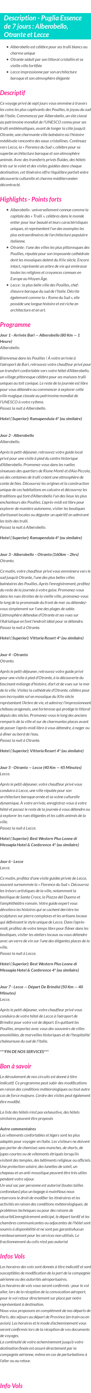 Détails du séjour