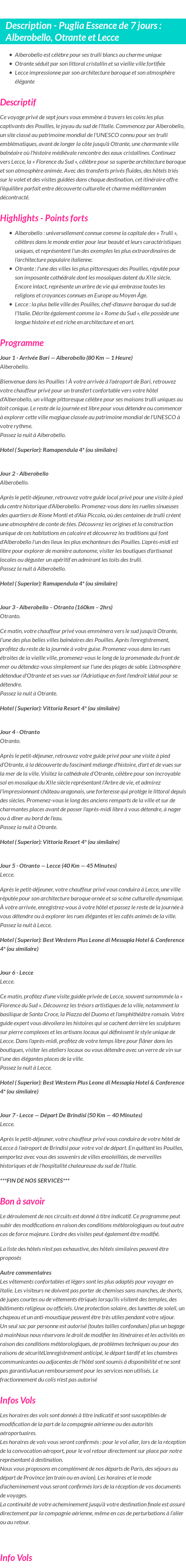 Détails du séjour