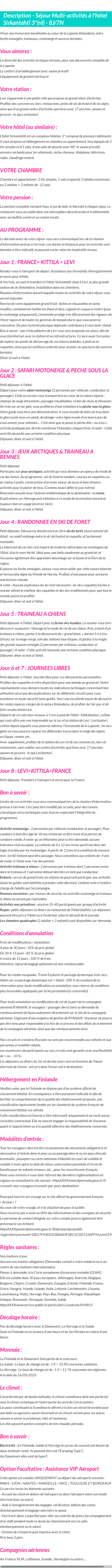 Détails du séjour