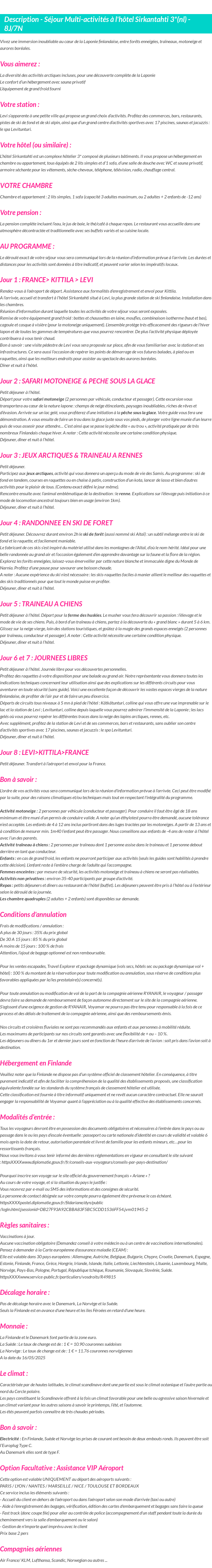 Détails du séjour