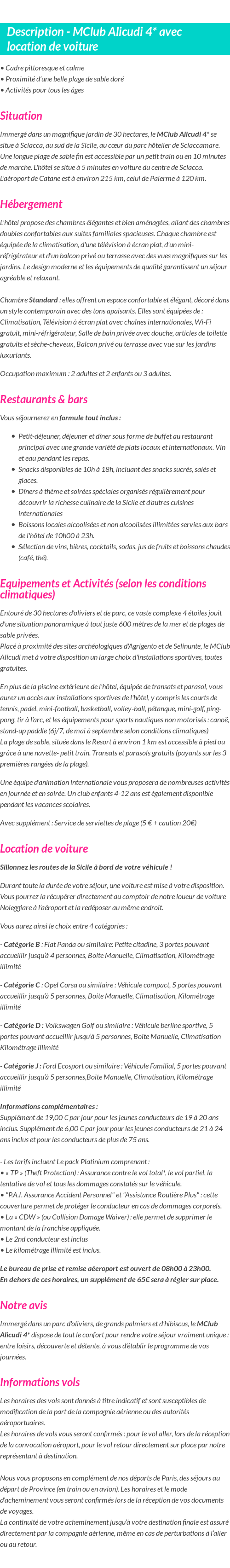 Détails du séjour