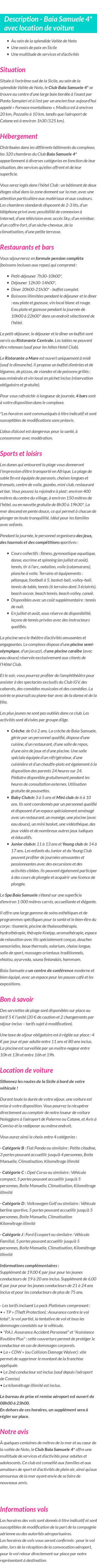 Détails du séjour