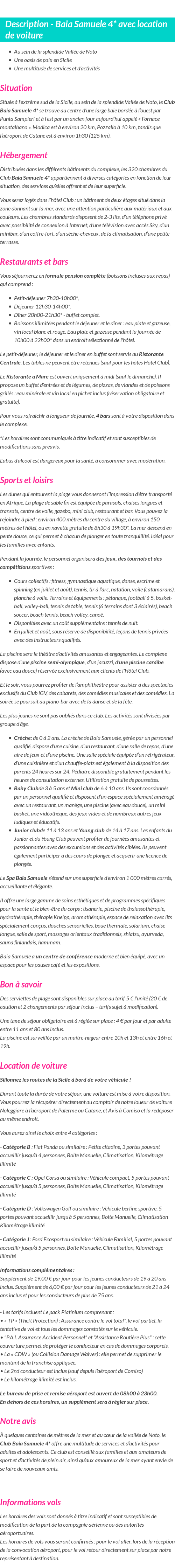 Détails du séjour