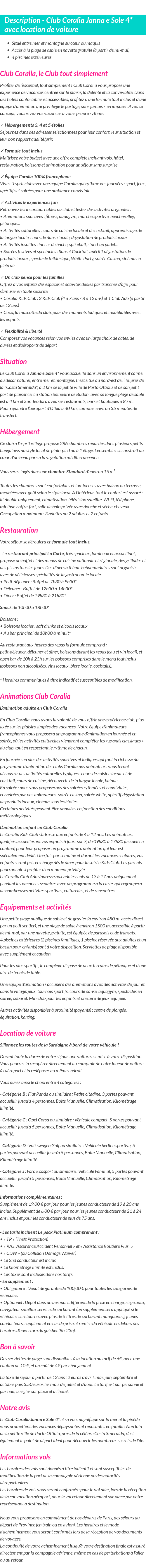 Détails du séjour