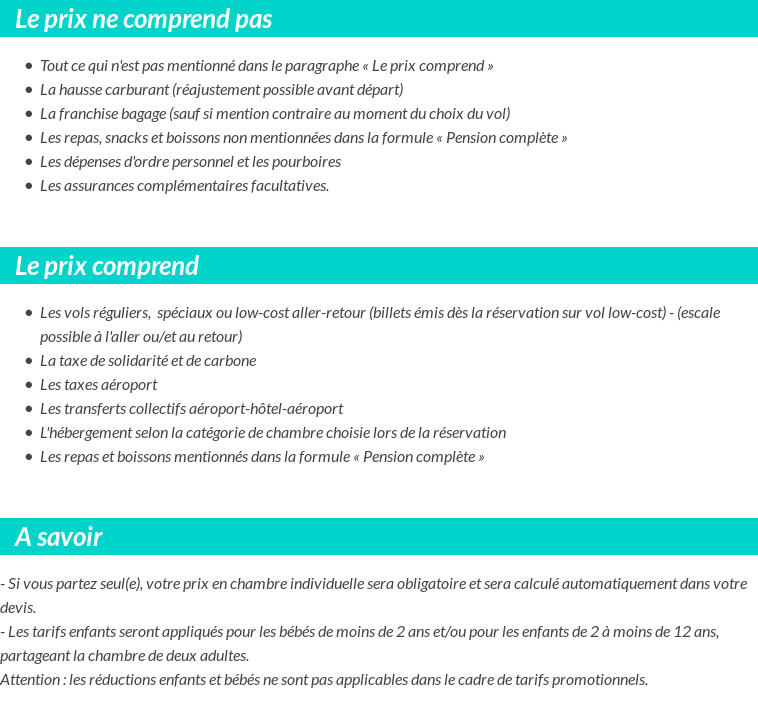 Conditions tarifaires