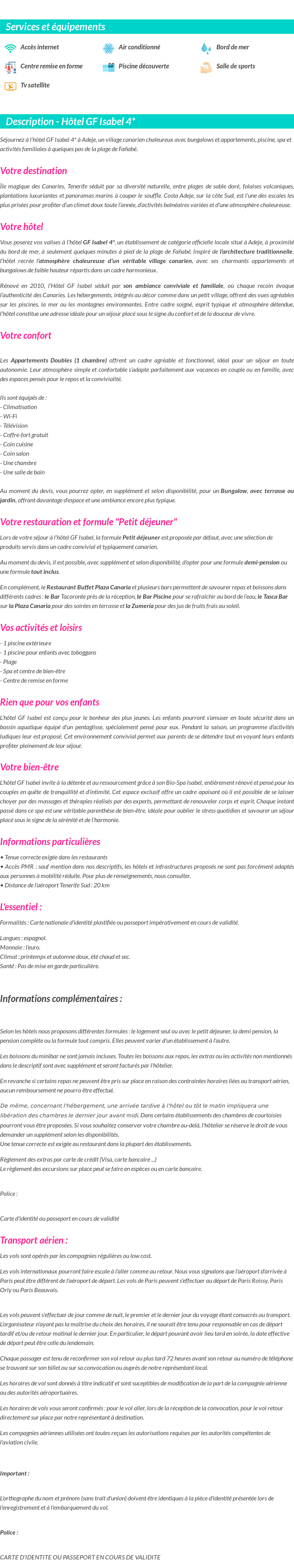 Détails du séjour