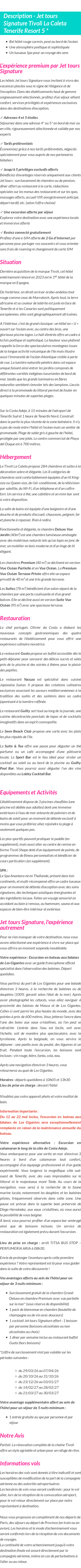 Détails du séjour