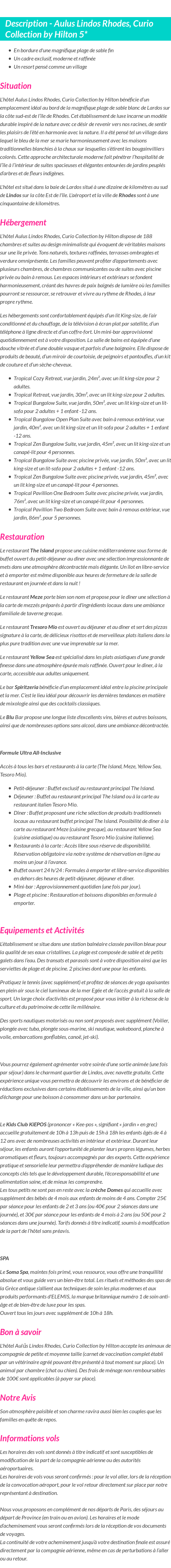 Détails du séjour