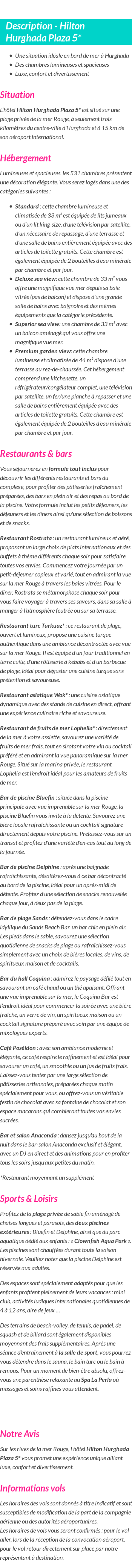 Détails du séjour