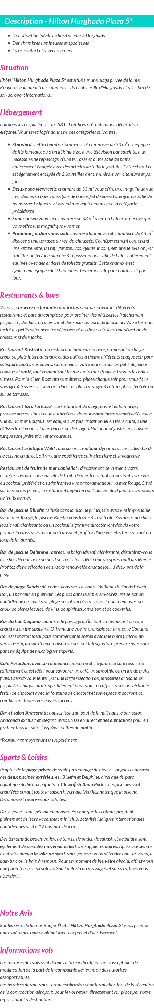 Détails du séjour