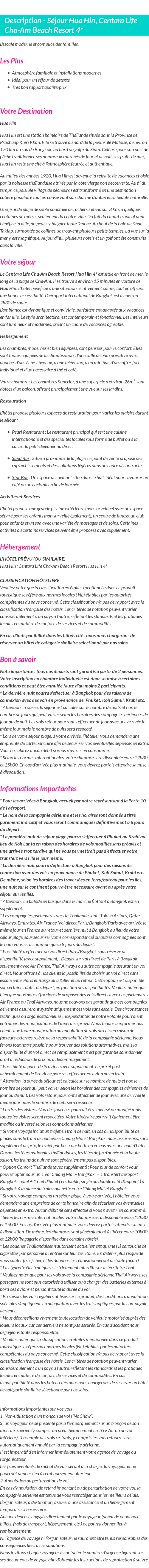 Détails du séjour