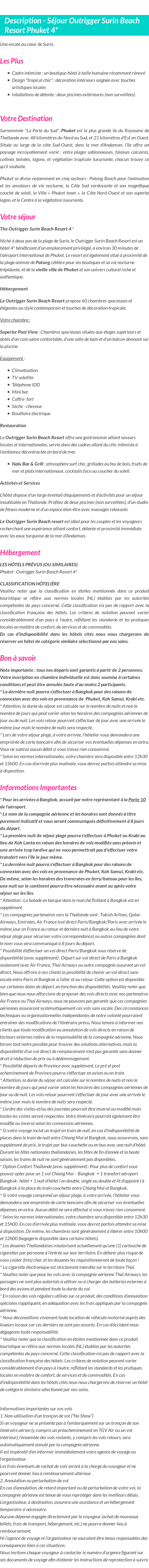 Détails du séjour