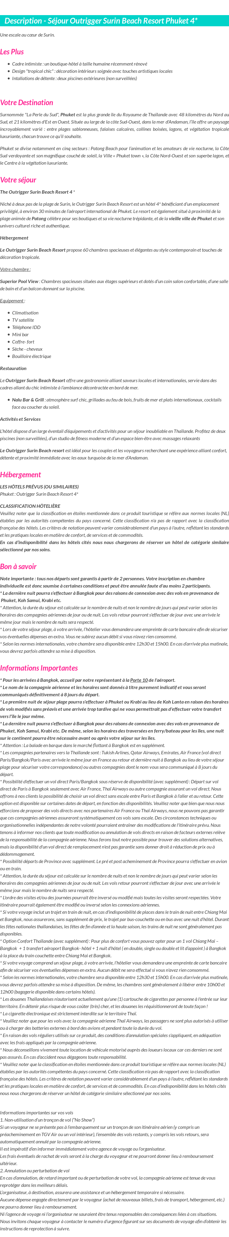 Détails du séjour