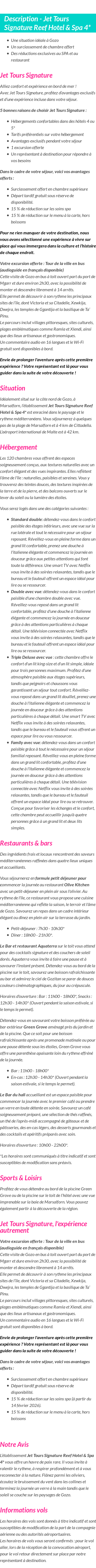 Détails du séjour