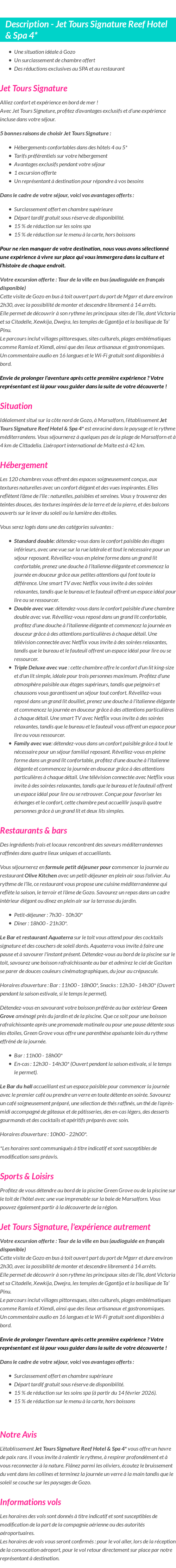 Détails du séjour