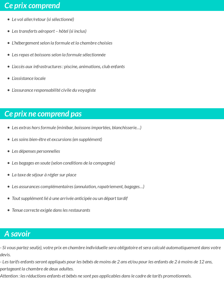 Conditions tarifaires