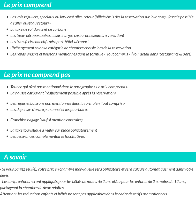 Conditions tarifaires