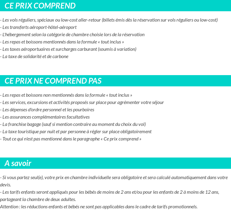 Conditions tarifaires